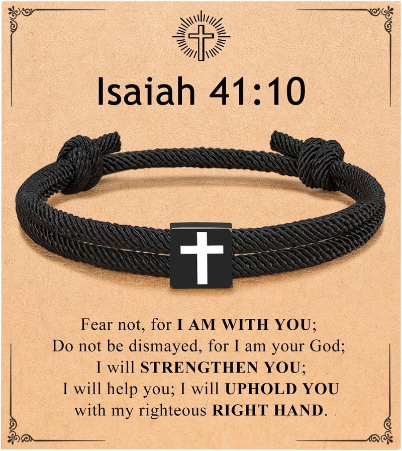 UNGENT THEM Men Adjustable Rope Cross Bracelet - Easter Christmas Christian Baptism Birthday Gifts for Teens - Image 1